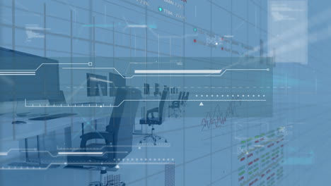 animation of data processing over empty office