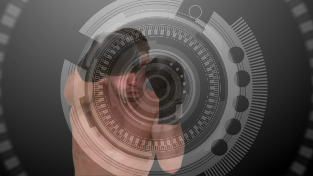 남성 권투 선수 권투와 함께 회전 범위 스캐닝