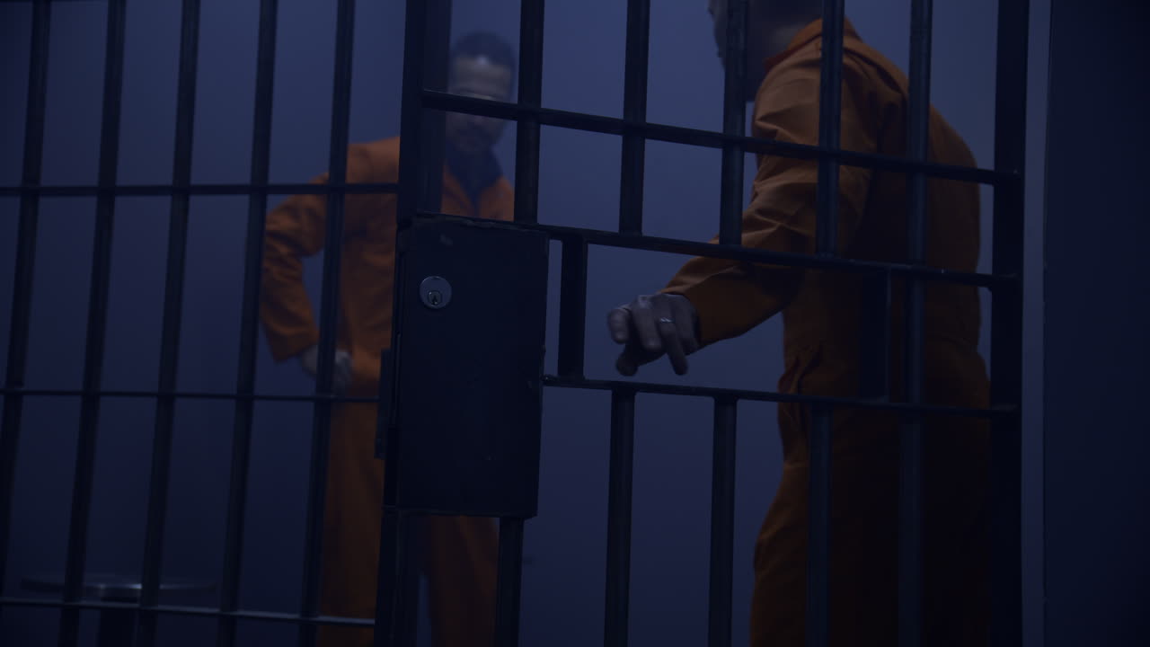 los reclusos de la noche cierran la puerta de la celda en la prisión.