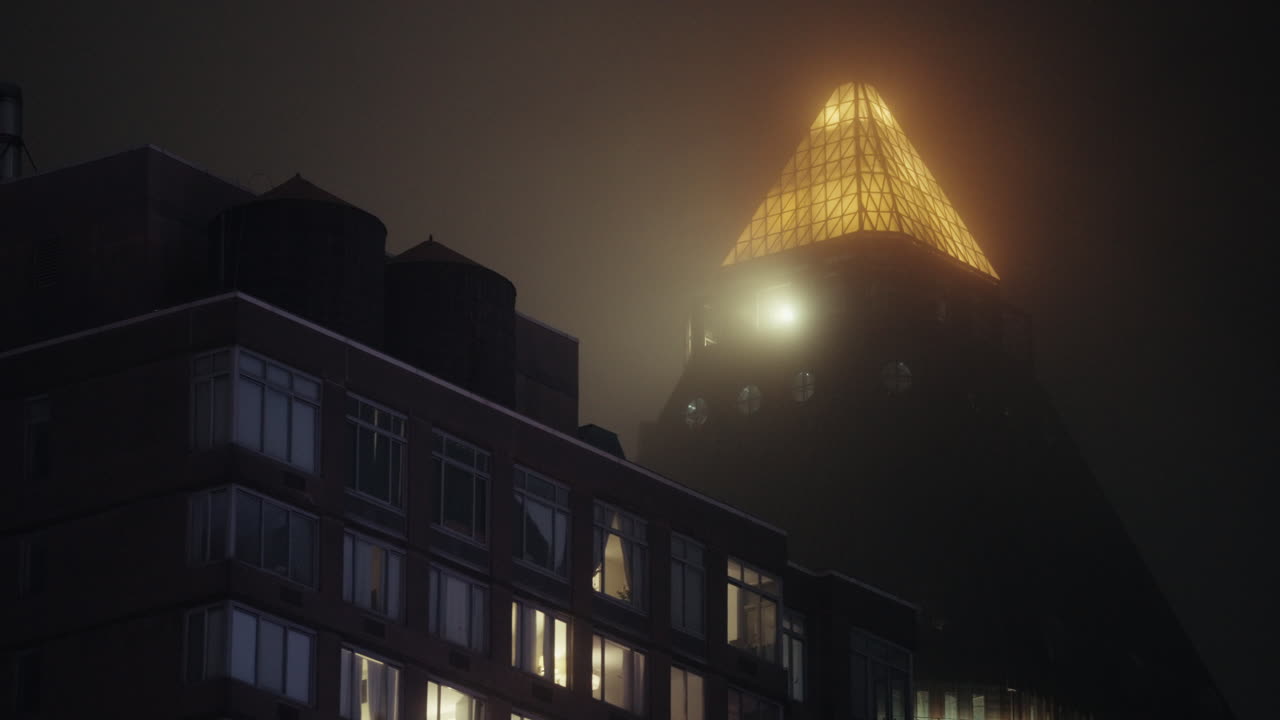 Foggy Night View of NYC Skyscrapers