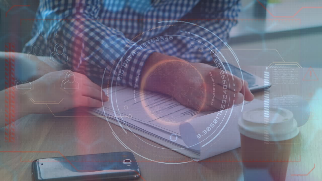 animación del procesamiento de datos y escaneo de alcance sobre diversos empresarios en la reunión