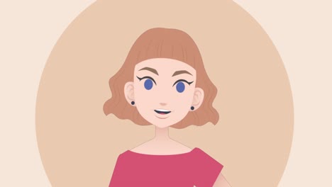 animation of caucasian businesswoman making presentation on orange background