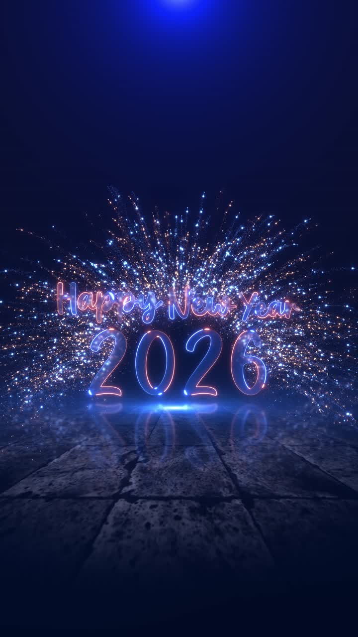 Golden 2026 new year celebration blue 3d fireworks sparkling effects black background graduation