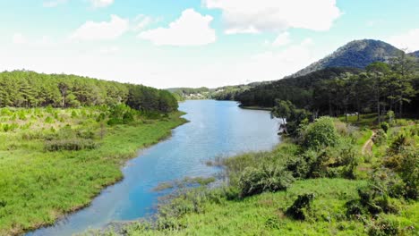 Un-Río-Salvaje-En-Da-Lat,-Vietnam,-Plataforma-Rodante-Aérea-Filmada-Desde-Un-Dron