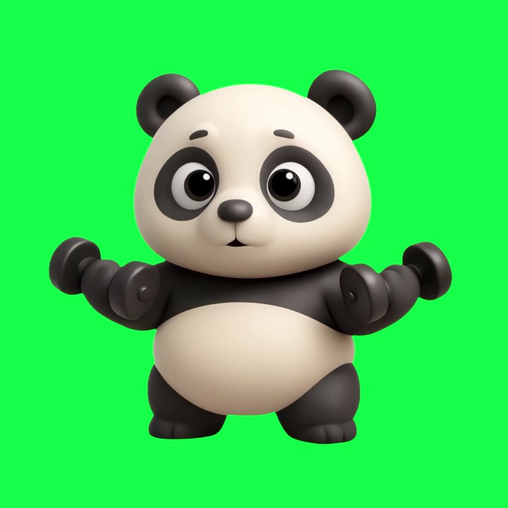 Simpatico panda cartone animato 3D che si allena con i manubri