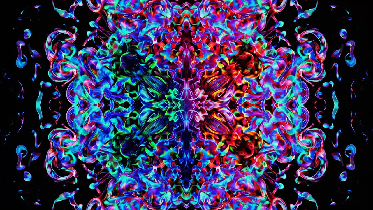 Design Simmetrico Astratto con Vortici e Motivi Colorati