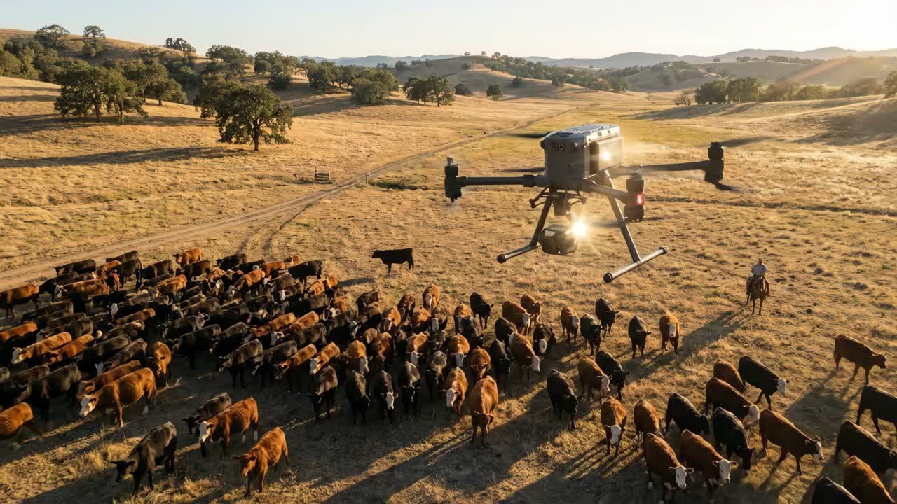 Mandria di bestiame in un ranch vista da drone