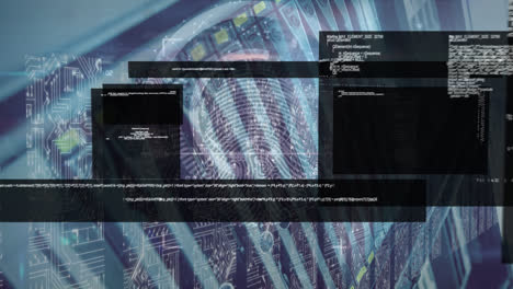 Animation-of-coding-language-zooming-in-with-biometric-scanner-over-computer-server