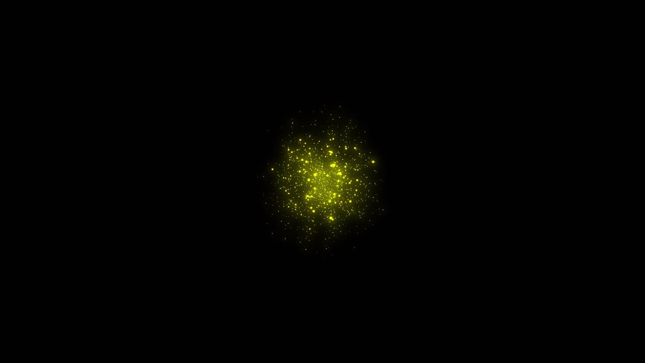 Dense cluster of golden particles glows and hovers in the center. Perfect for magical, Christmas, or fantasy concepts. Seamless loop