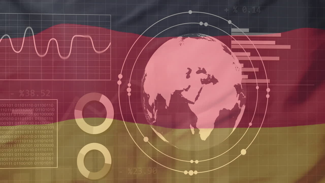 Global dataanalyseanimation over tysk flagbaggrund