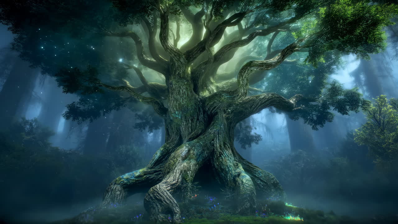 Majestic Ancient Tree in an Ethereal Fantasy Forest