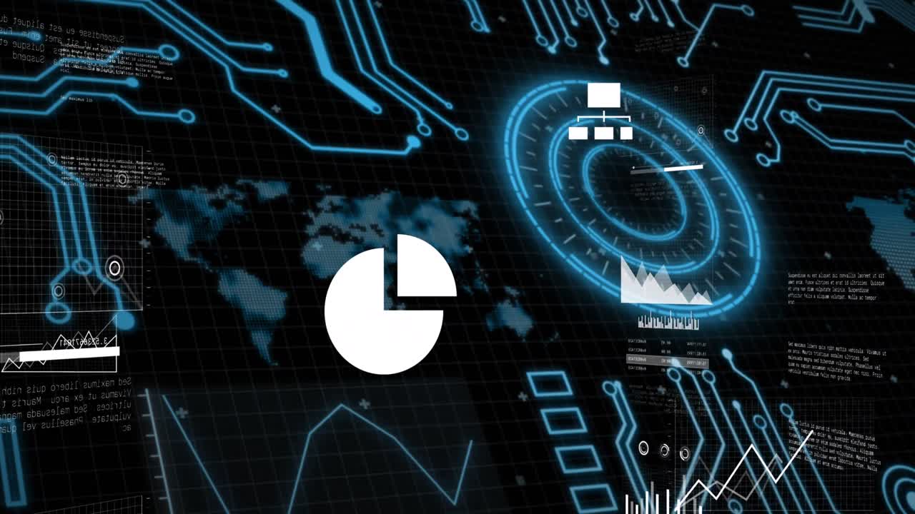 animación del procesamiento de datos sobre un fondo negro