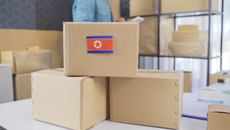 Nordkorea-Flagge-Auf-Logistikfrachtpaket.