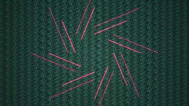 Linee Astratte al Neon Rosa Rotanti su Sfondo Geometrico Scuro