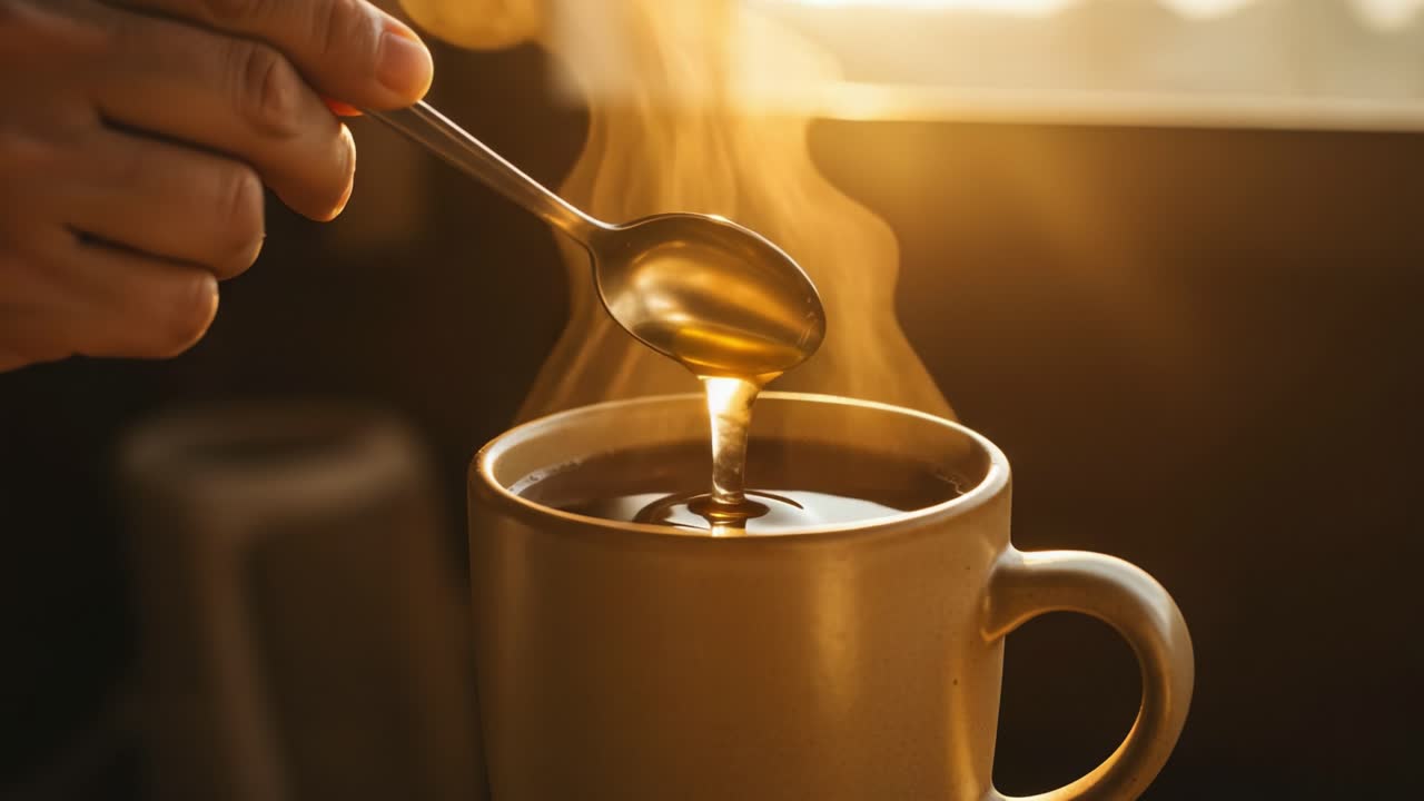 Adding Honey to a Steaming Hot Drink