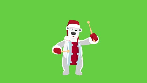 cartoon polar bear flat christmas character music drum animation with luma matte