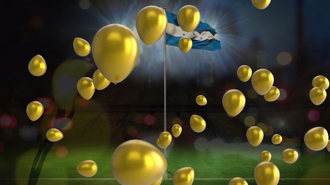 animación de globos y luces sobre la bandera de honduras