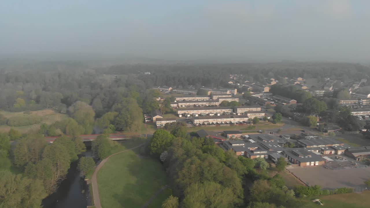 Aerial drone clip rotating over the factories and industrial area of the town of Thetford in England