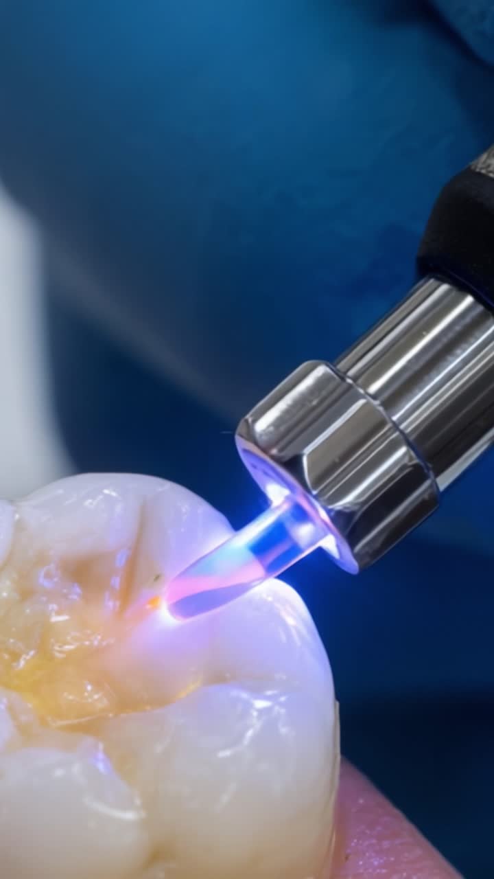 Advanced Dental Procedure Utilizing Laser Technology to Cure Dental Composite Material in a Patient's Tooth for Enhanced Restoration and Bonding Efficiency