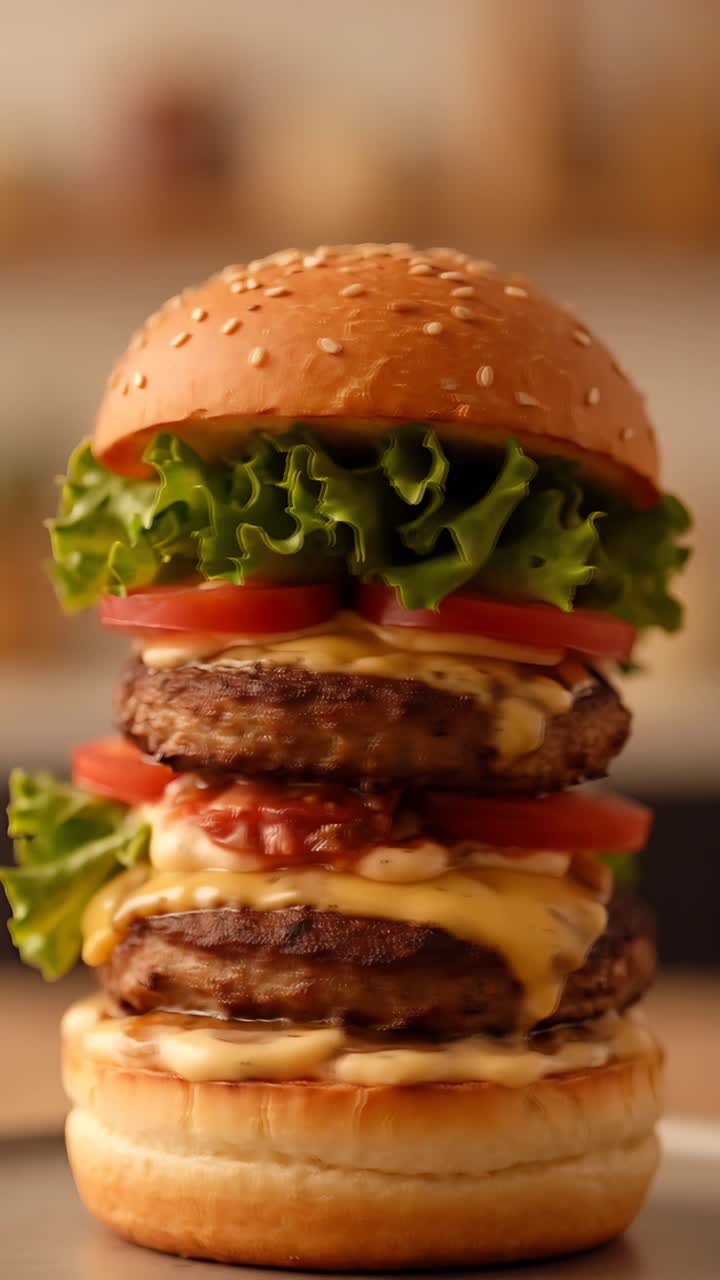 Hamburger Succoso Primo Piano Sfondo Bokeh 4K