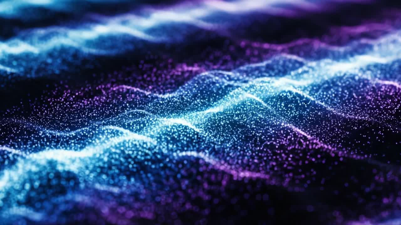 Mesmerizing Flow of Vibrant Particles Creating an Ethereal Wave Pattern, Capturing the Essence of Light and Motion in a Visual Symphony of Color and Energy