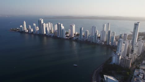 aerial view of bocagrande hotels and beaches on caribbean sea, neighborhood of cartagena, colombia