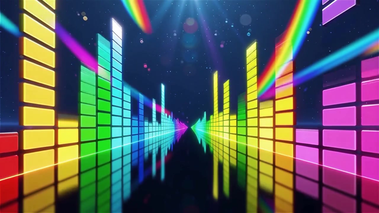 Futuristisk regnbuefarvet neon musik equalizer visualisering baggrund.