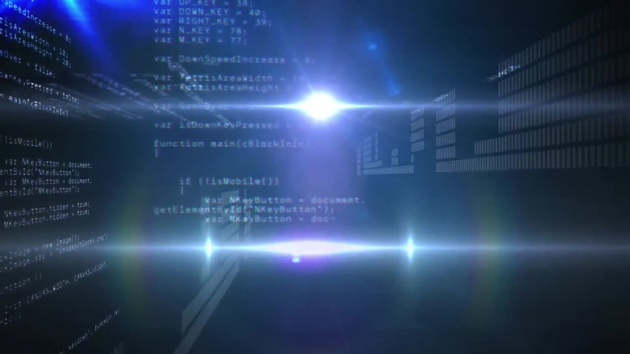 Animation of light moving over data processing in black space