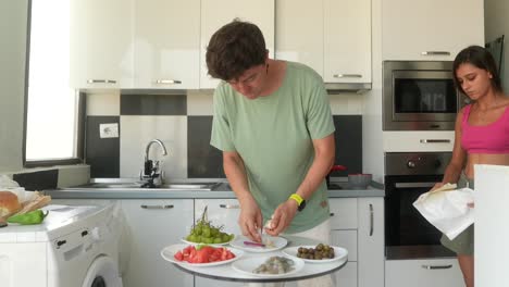 preparing a mediterranean meal in a kitchen