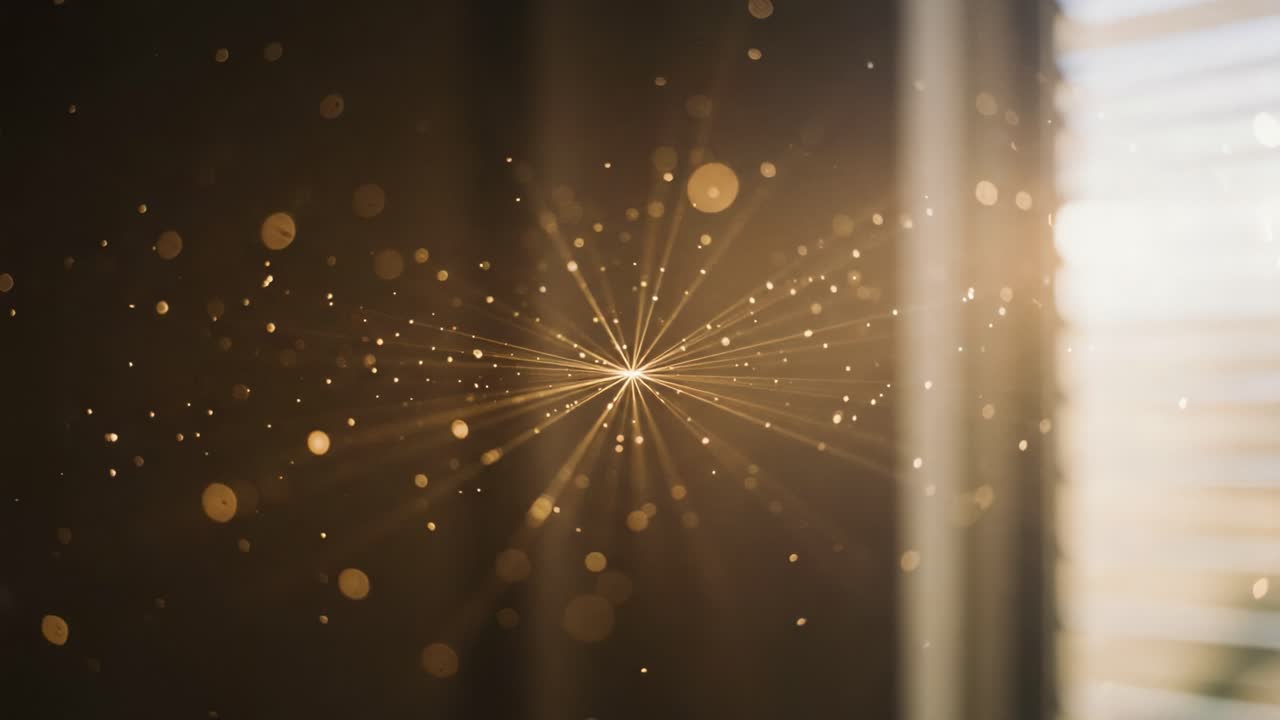 A Mesmerizing Display of Radiant Light Particles Shimmering in the Air, Creating an Enchanting Atmosphere of Warmth and Serenity by a Sunlit Window