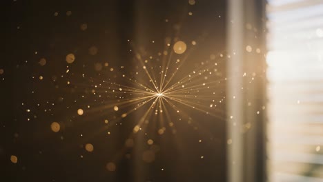 a mesmerizing display of radiant light particles shimmering in the air, creating an enchanting atmosphere of warmth and serenity by a sunlit window