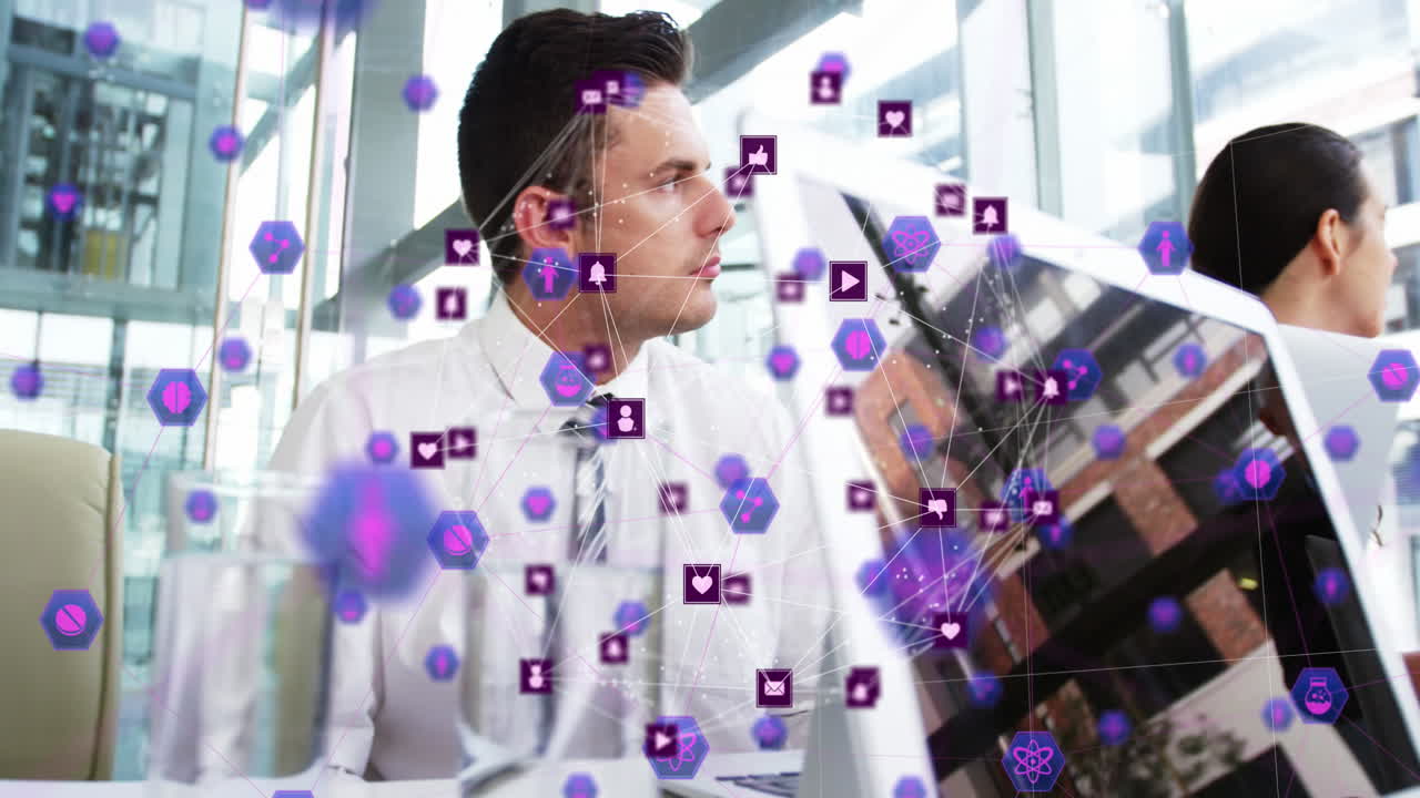 animación de la red de conexiones con iconos sobre personas de negocios