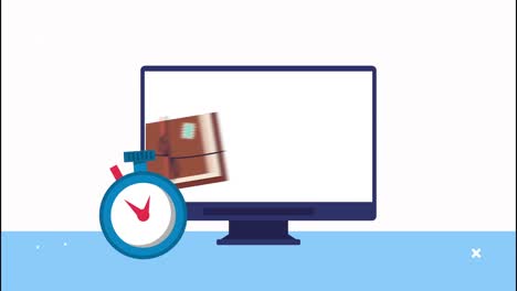 servicio logístico de entrega con caja y cronómetro en el escritorio