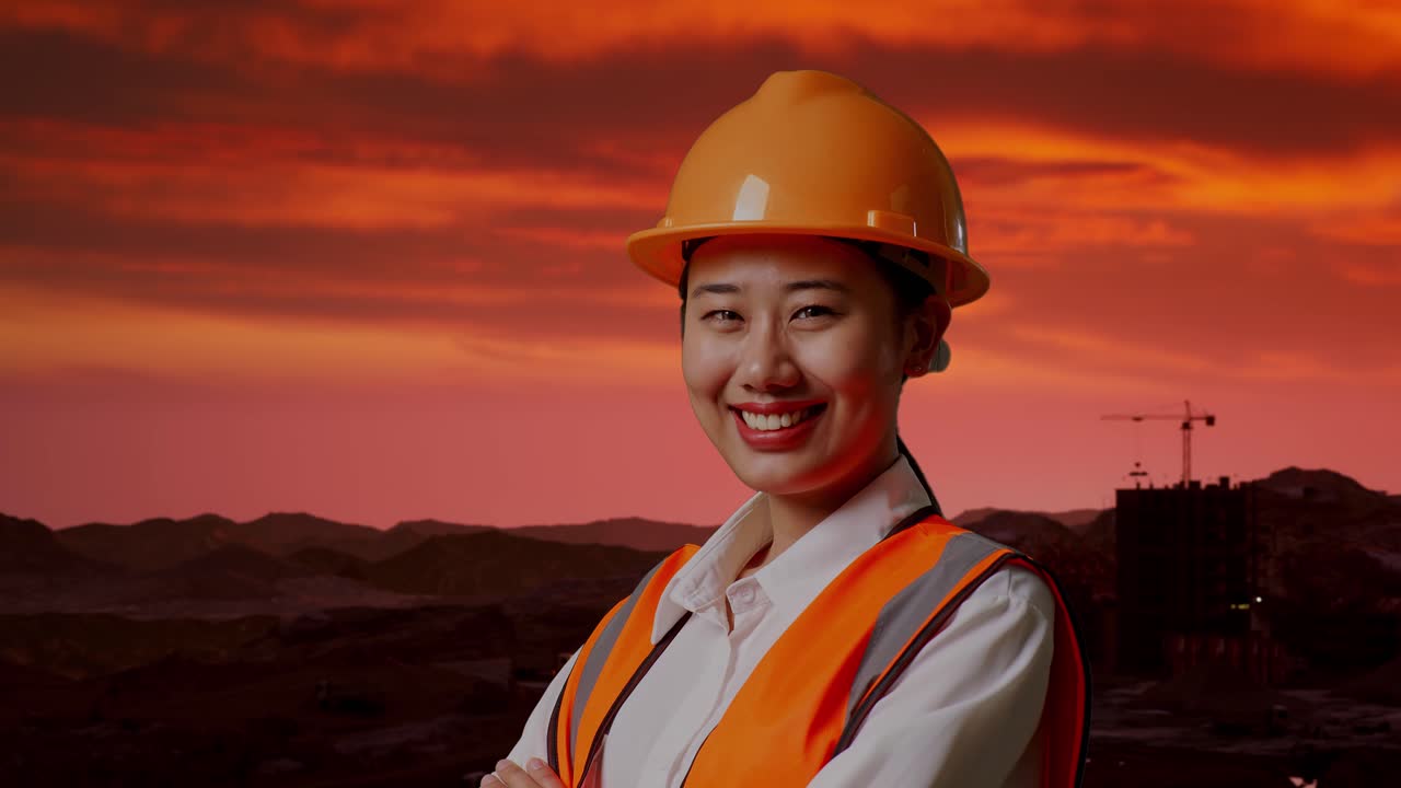 ingeniera en el sitio de construcción de sunset