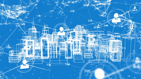 animación de la red de conexiones a través del paisaje urbano digital