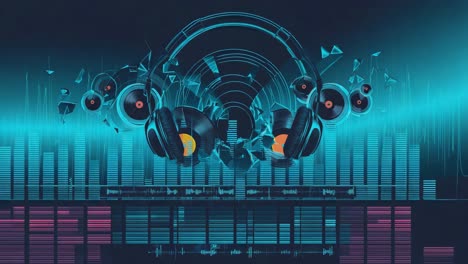 digital music experience with headphones and audio visualizer