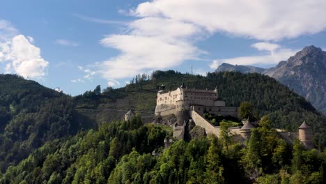 Aerial-shot-of-Hohenwerfen-Castle,-Austria,-Europe