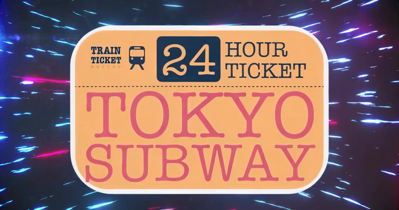 Loop começando com bilhete laranja de 24 horas do metrô de Tóquio girando e inclinando em rastros, transmitindo movimento.