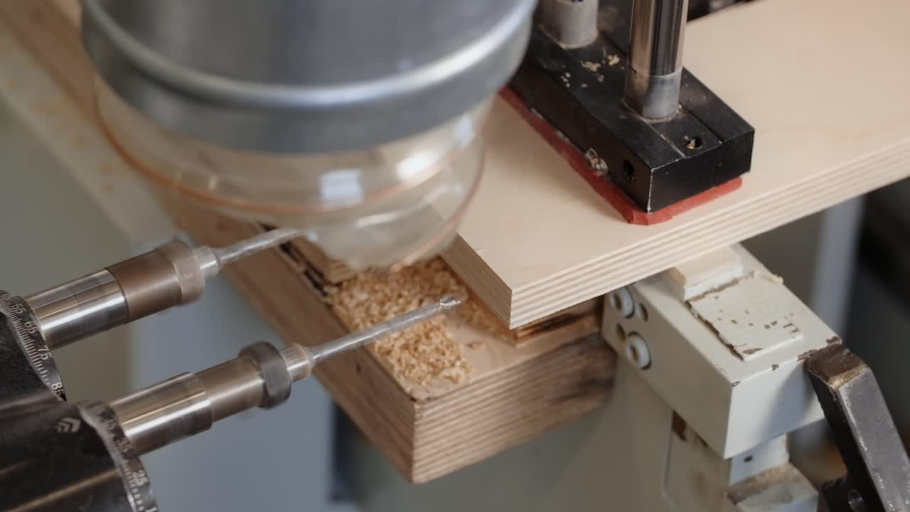 Woodworking Machine Drilling Wood Panel