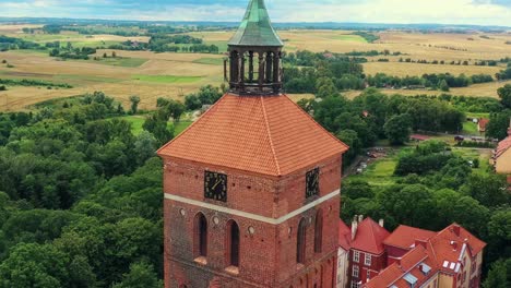 aerial view of red-brick clock-tower