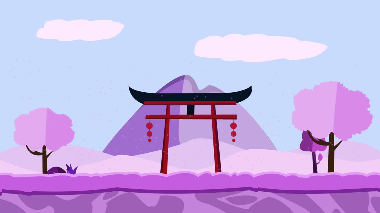 Beautiful and funny background animation of a japanese landscape ...