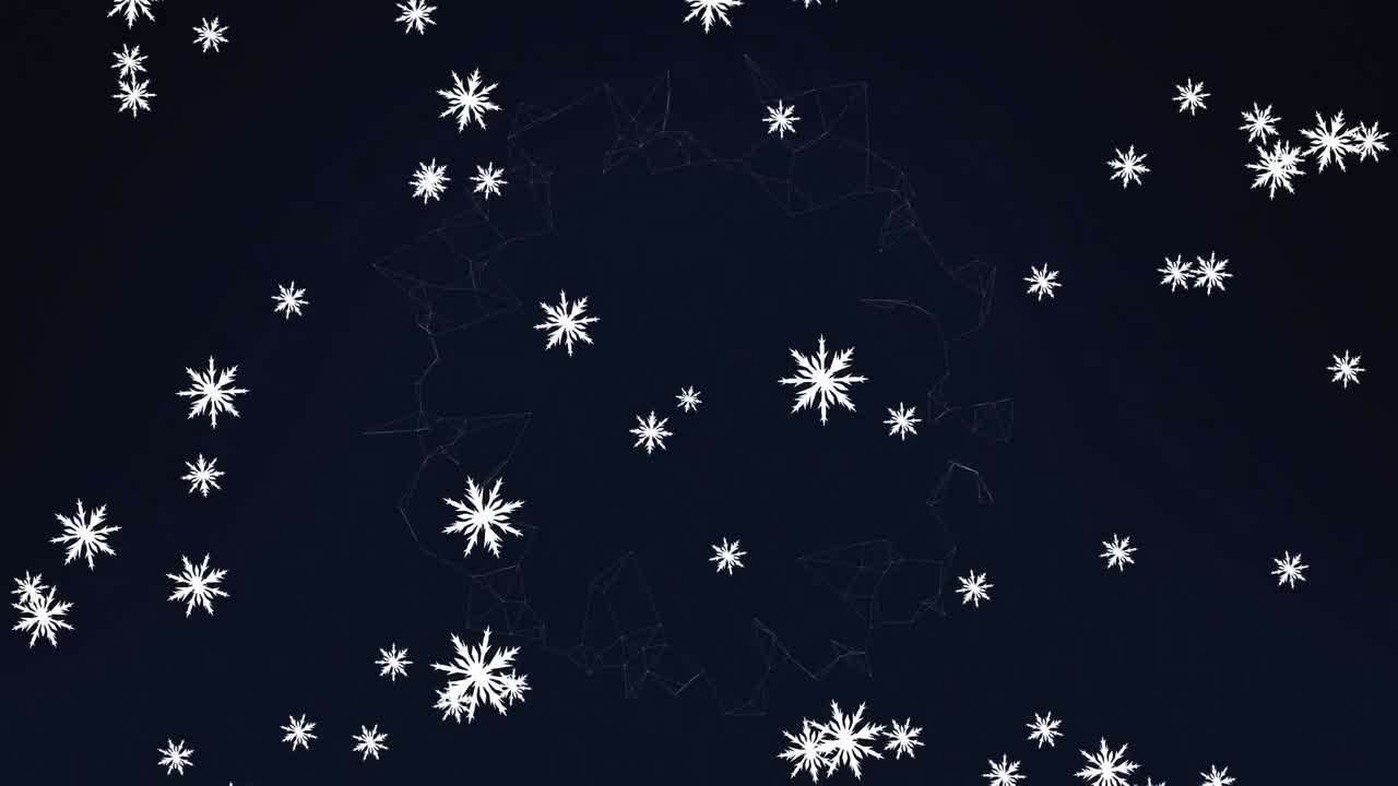 Animasjon av fallende snø over svart bakgrunn