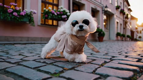 stylish maltese dog in a city setting