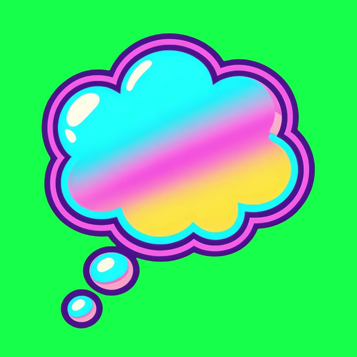 Animated Rainbow Gradient Thought Bubble on Green Background