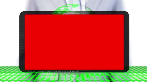 businessman selecting red screen presentation