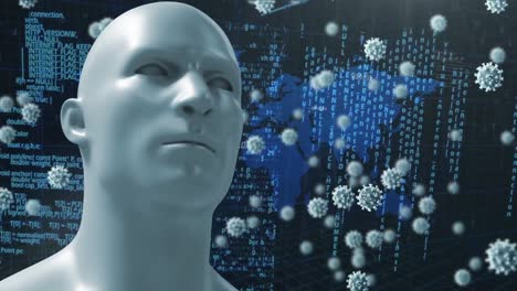 Animation-Von-Menschlichen-Gesichtsmodellen-Und-Viruszellen-über-Verschiedene-Datenverarbeitung-Im-Hintergrund