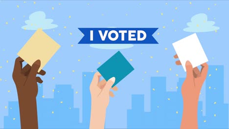 i voted lettering with voters hands