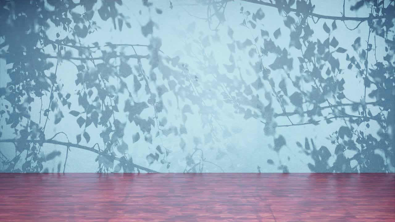 그늘진 잎자루를 가진 나무 기단 파란색 배경