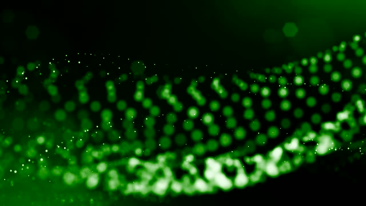 3d render of luminous particles as science fiction background or modern abstract green background of particles with depth of field and bokeh like vj loop. Particles form wavy structure. 2