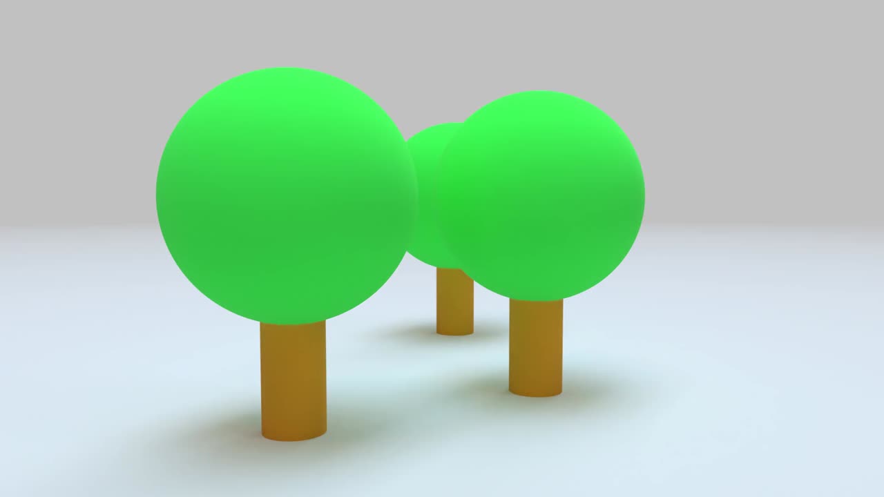 Animation of a trio of 3D tree models with different camera movements